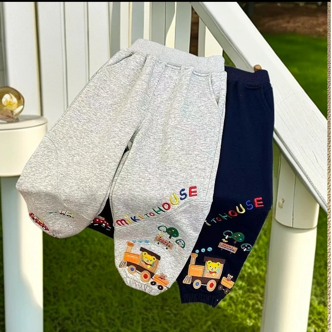 日系儿童春季新款毛圈卡通小汽车刺绣男女宝宝休闲裤长裤裤子