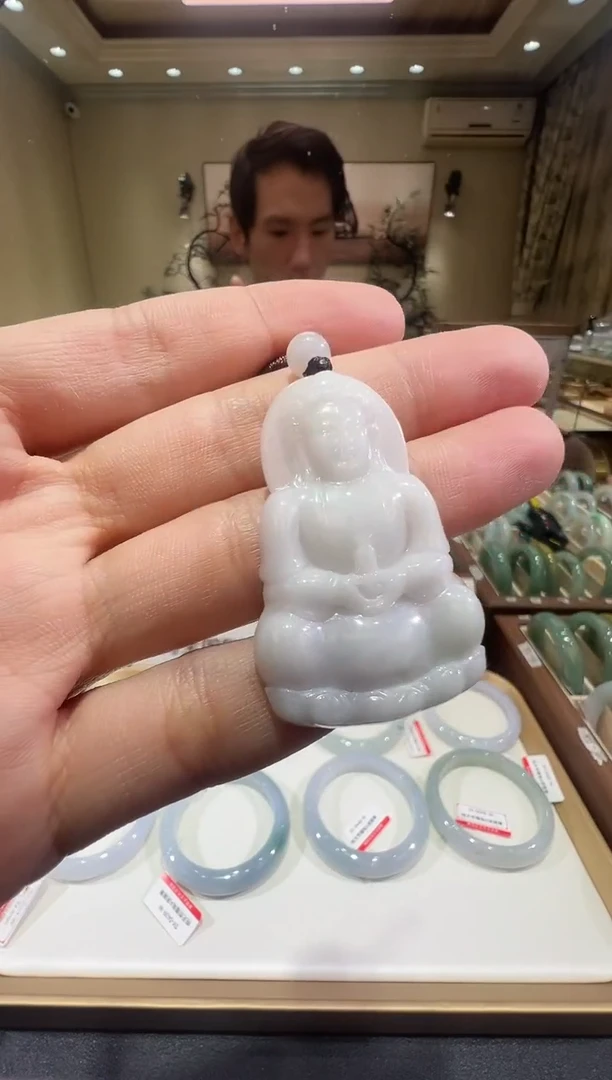 颈饰未镶嵌翡翠-纯天然缅甸A货翡翠观音吊坠-