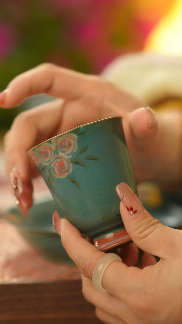 【闪购商品】茶杯闻香杯手绘玫瑰花
