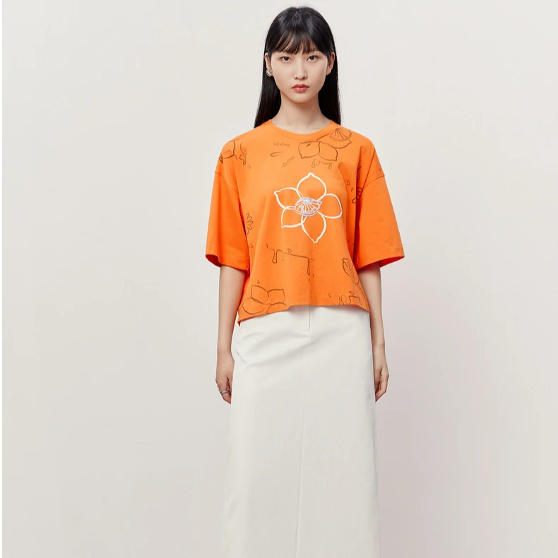 HPLY荷比俪夏季新款女萌趣雅致荷花图案宽松T恤HRD23620198