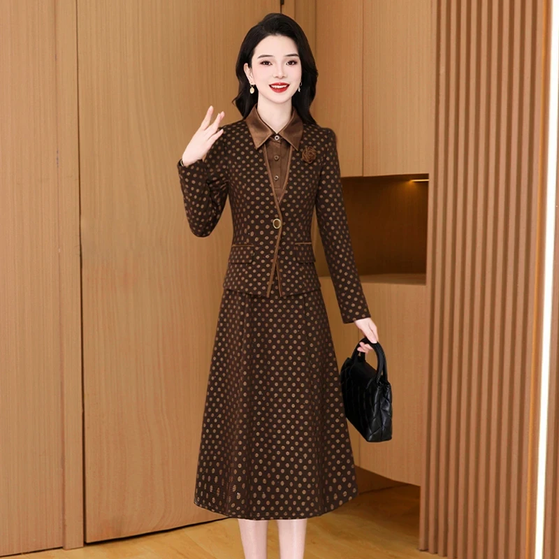 拉夏贝尔小香风职业连衣裙女2025春秋轻奢小众高级感洋气两件套装