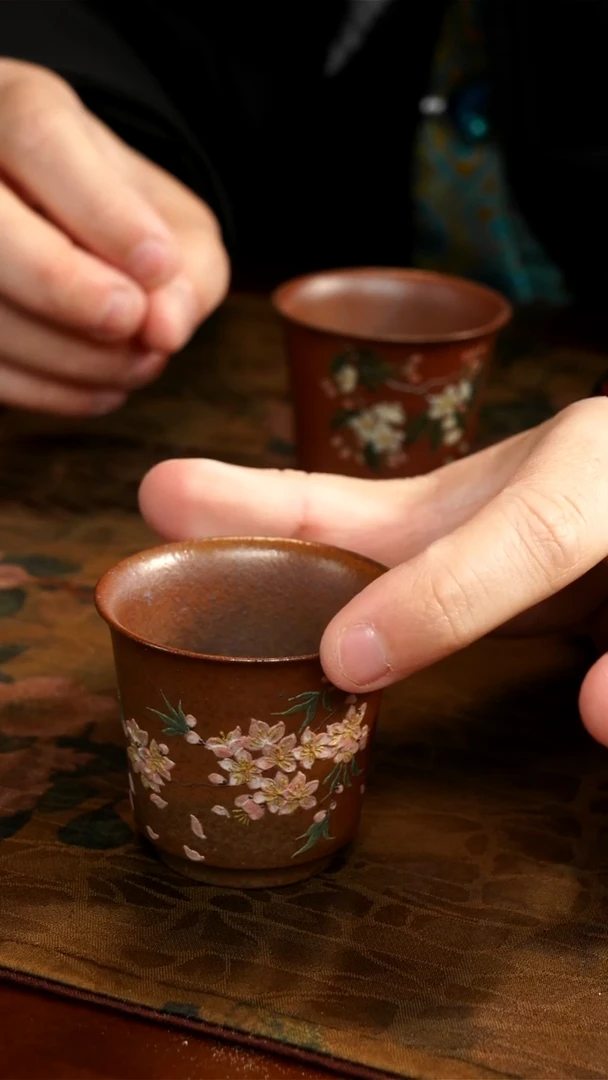 茶壶紫砂柴烧桃花杯