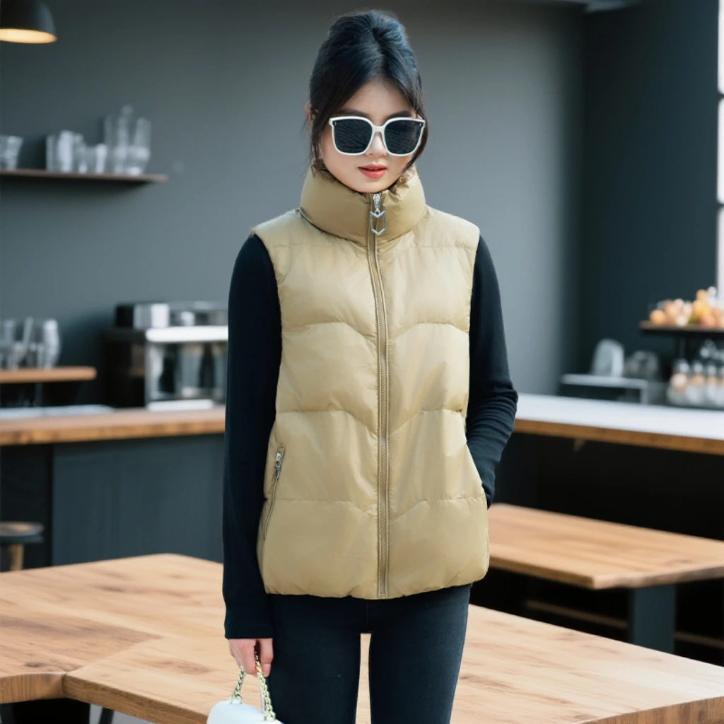 韩版宽松显瘦羽绒短款马甲2025新款爆款百搭外穿秋冬保暖立领马夹