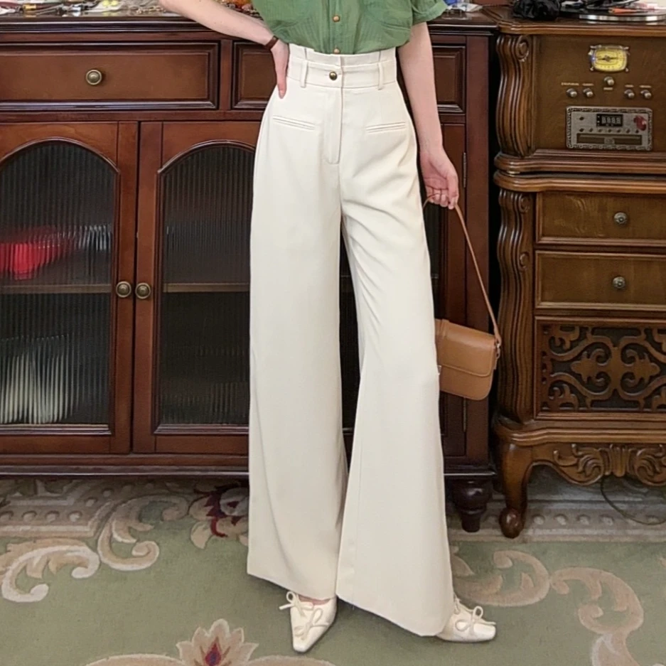 【港万】宽松垂感通勤百搭直筒时尚气质阔腿长裤30-40岁裤子女4K628