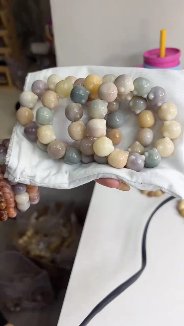 手串菩提根/象牙果沐s14干磨横孔猫猫头18*20mm手串随机