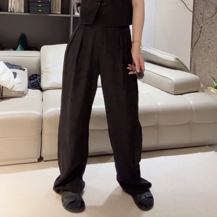 FANYE 夏季百搭舒适规则褶皱提花阔腿裤C-115