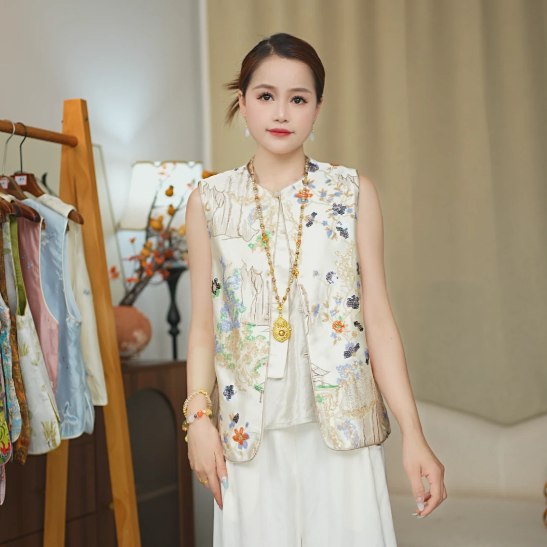 CHUNTIAN/椿锦【竹音】新中式宋锦提花双面双穿马甲