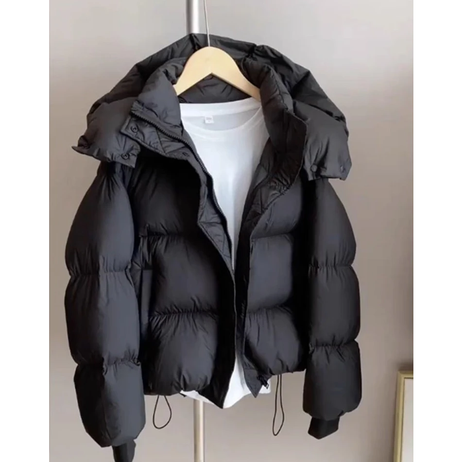 高级感黑色短款连帽棉服外套女2025冬季新款高级感超好看保暖棉衣