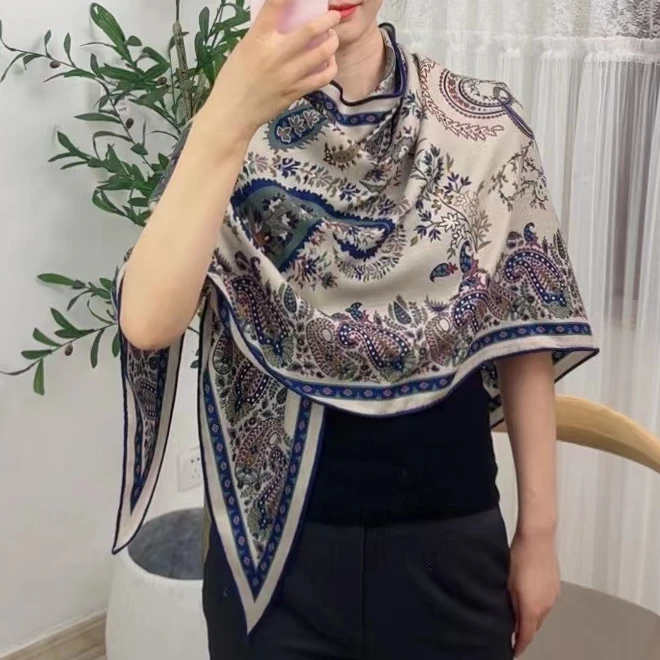 【彩色佩斯利三角巾】87×190cm桑蚕丝羊毛逐梦鸟围巾披肩旅游外搭
