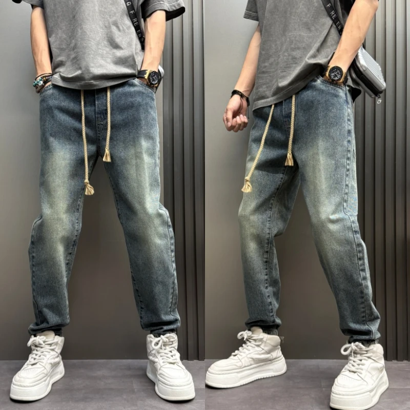 2025秋冬新款水洗磨白牛仔裤宽松痞帅高街美式磨白宽松男款牛仔裤