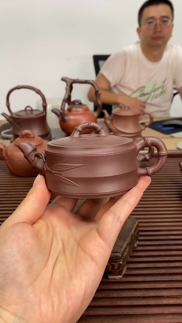 茶壶紫砂宽口竹段120毫升紫泥
