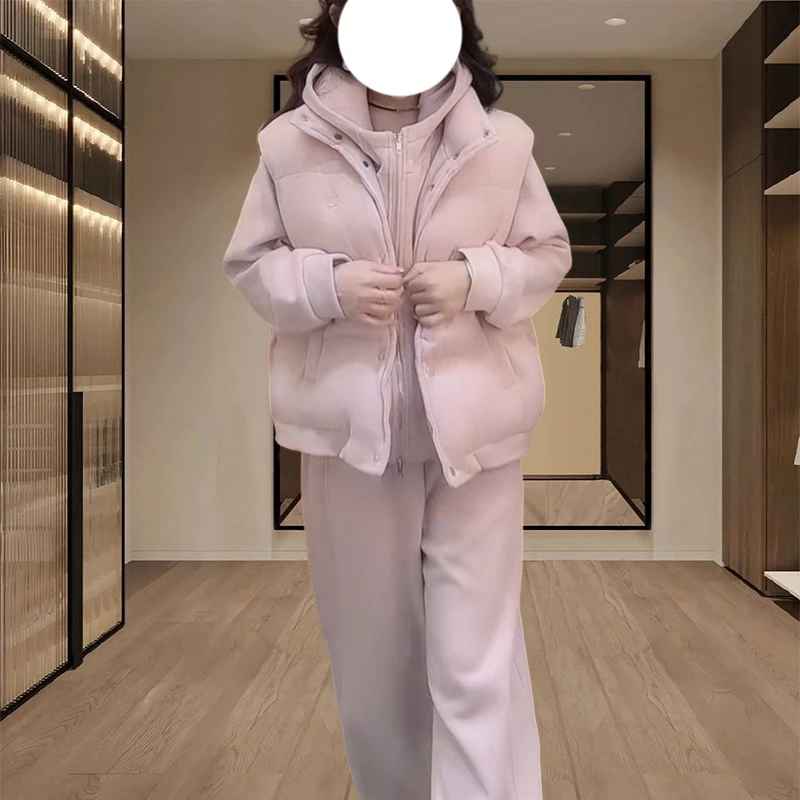 套装女秋冬季2025新款爆款韩系减龄纯色加绒加厚卫衣卫裤夹棉马甲