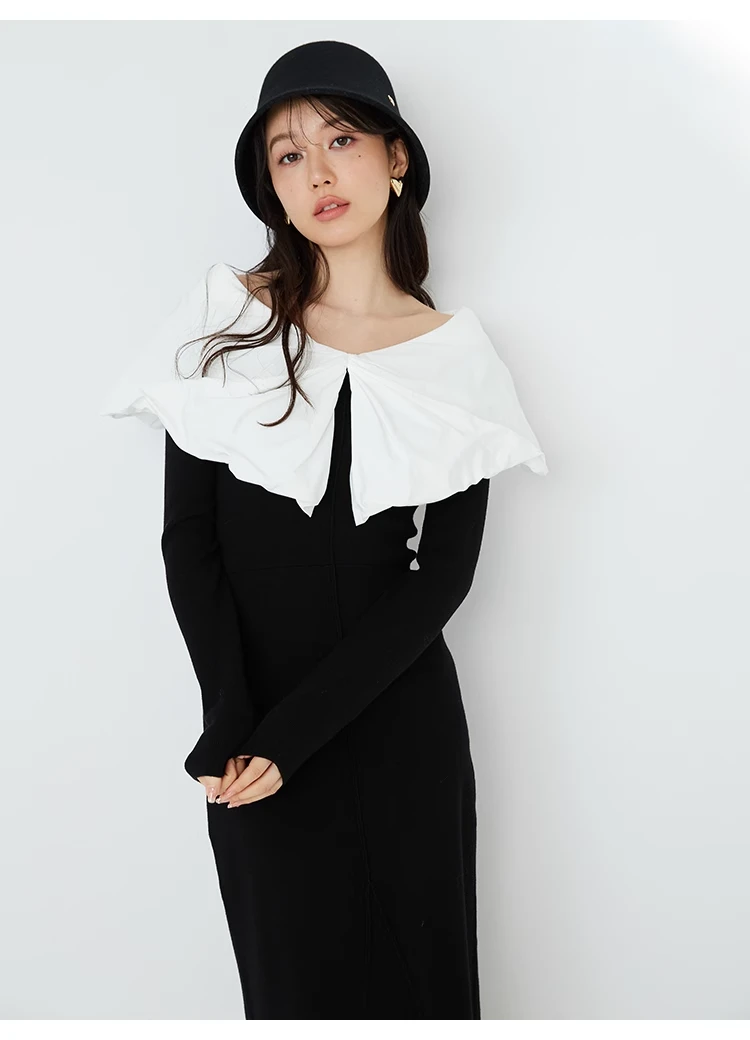 【FaFa】日系品牌 S 甜美娃娃领 针织收腰修身显瘦连衣裙F1285