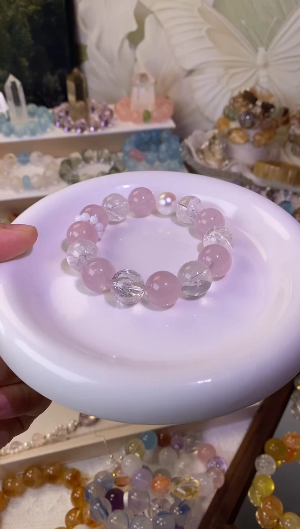 未镶嵌手串水晶白阿塞粉水设计款