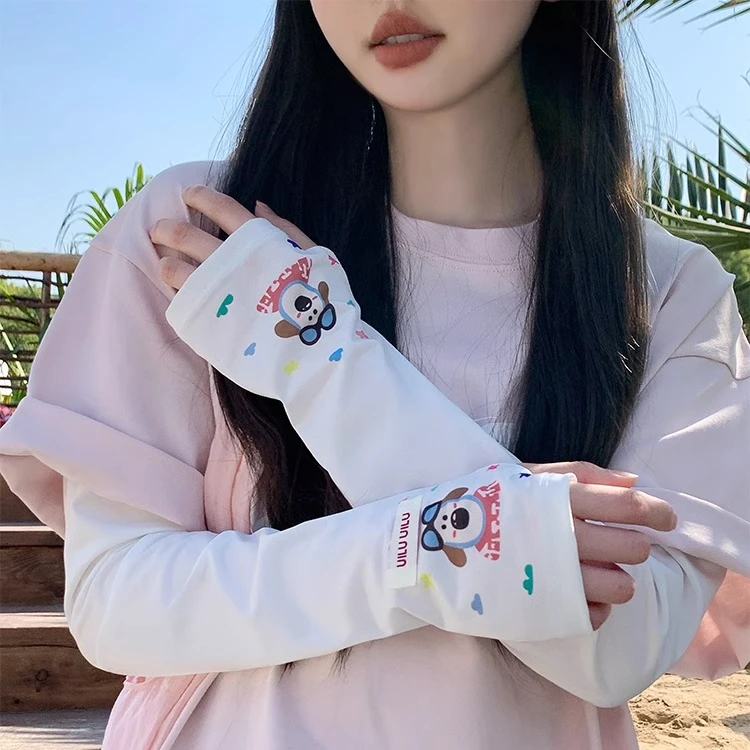 可爱卡通新款冰丝防晒袖套女夏季薄款宽松透气防紫外线护手臂冰袖