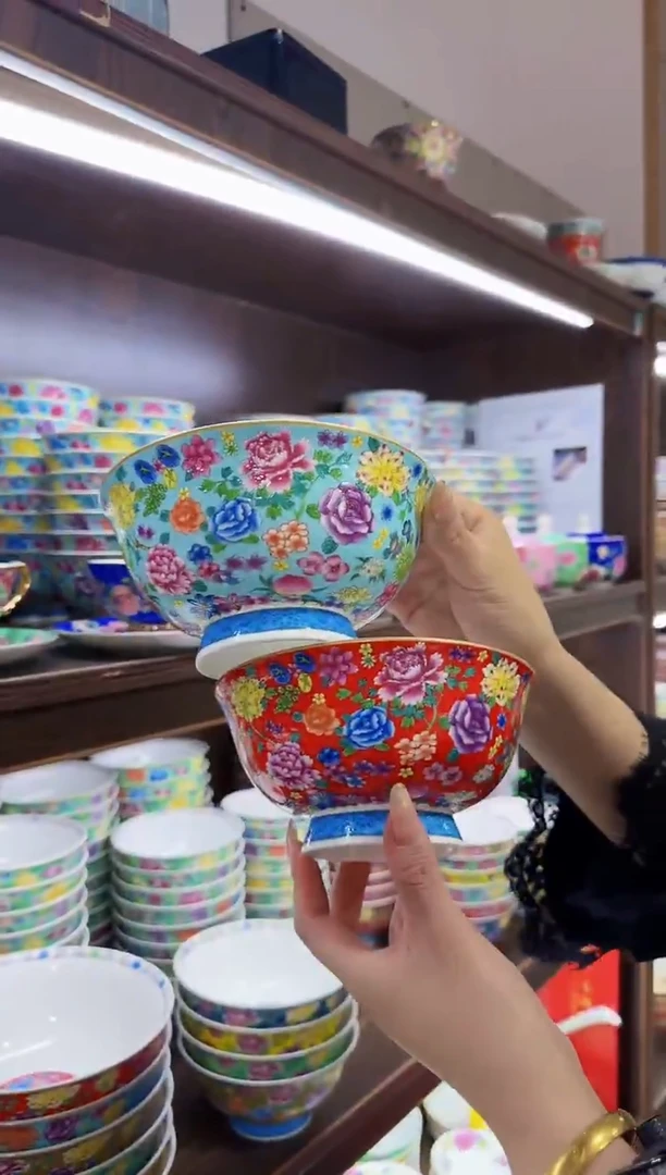 珐琅6英寸面碗2个景德镇陶瓷