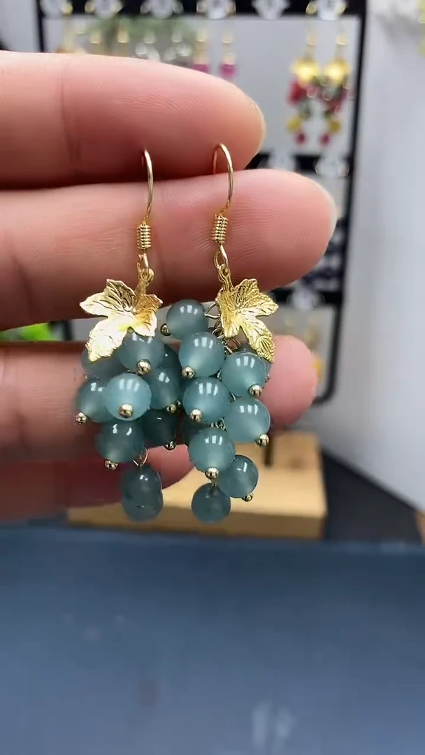 翡翠银S925镀金镶嵌耳饰尺寸6mm葡萄03