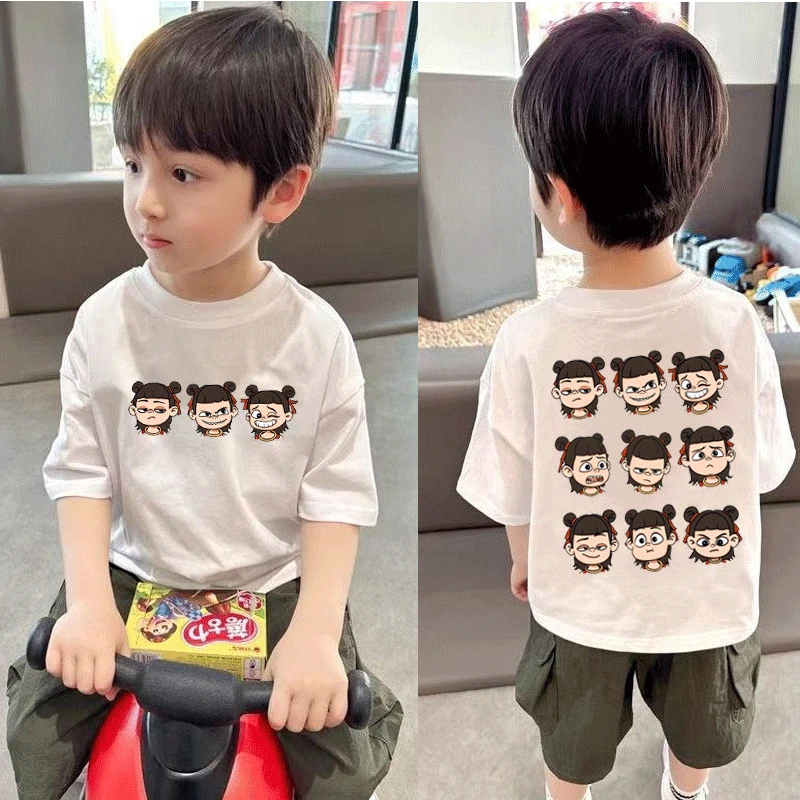 新款哪吒夏装儿童短袖100纯棉夏季半袖休闲上衣卡通男童女童百搭t