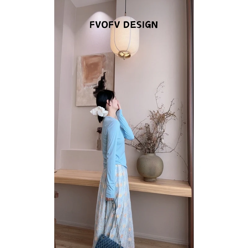 FVOFV【繁花】100tian丝大摆围几何型绣花工艺碎花半身裙H1094