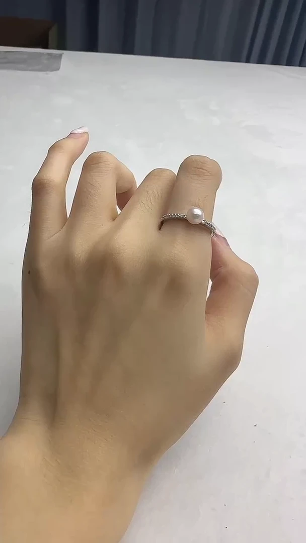 银S925镶嵌戒指淡水珍珠19号 5-6mm强光珍珠戒指