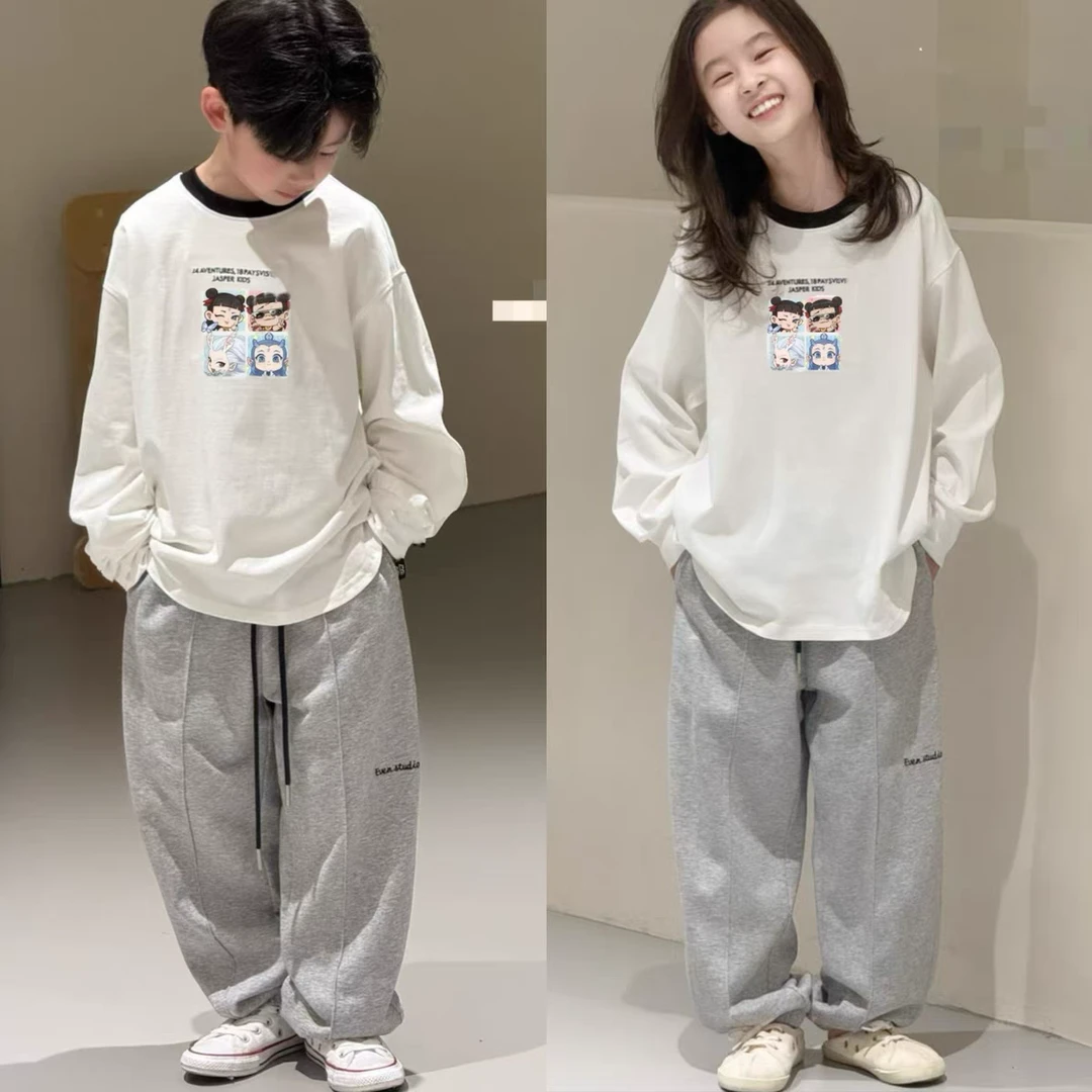 哪吒纯棉儿童2025春新款男女童卡通ins印花长袖圆领T恤上衣打底衫