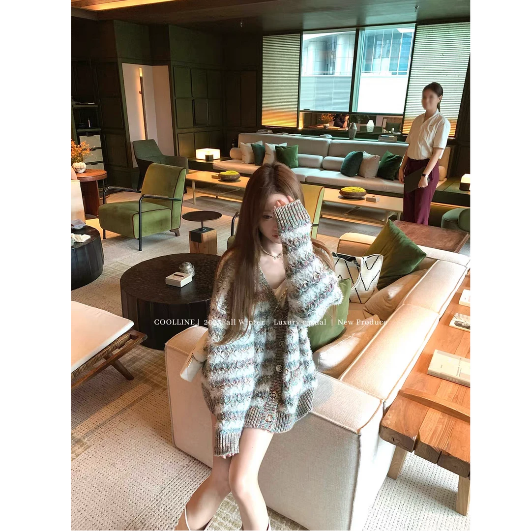 【琉璃Flower】韩系甜美少女重工贵气千金高级感针织开衫显瘦外套女