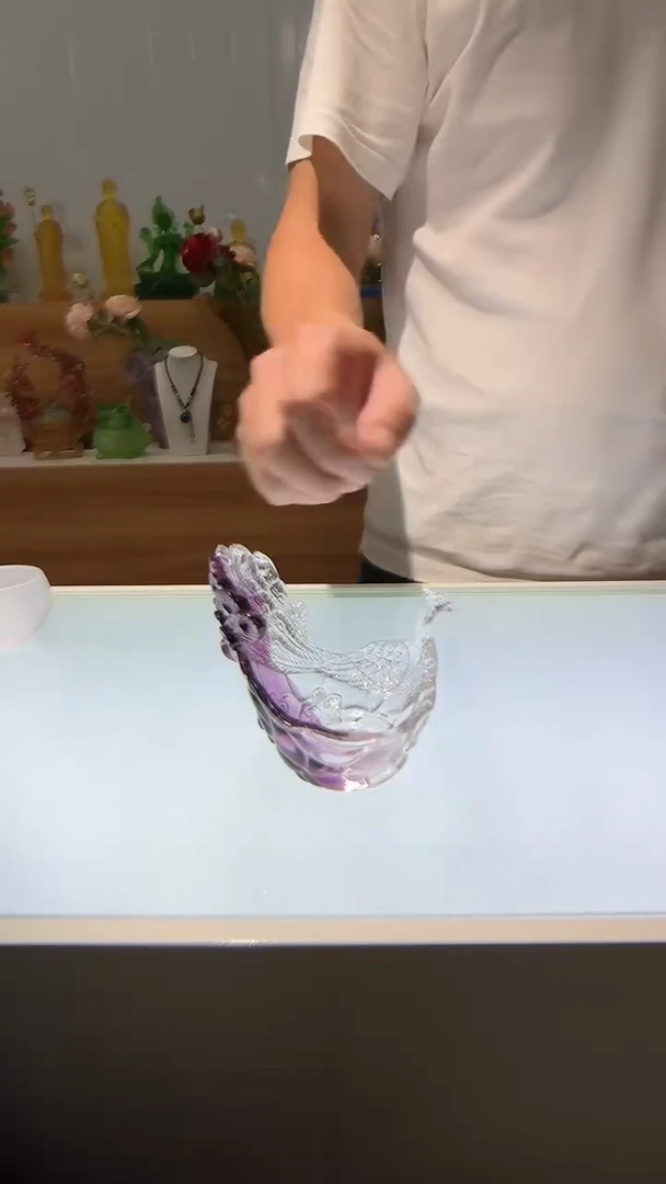 琉璃手工艺品白紫色孔雀茶漏架