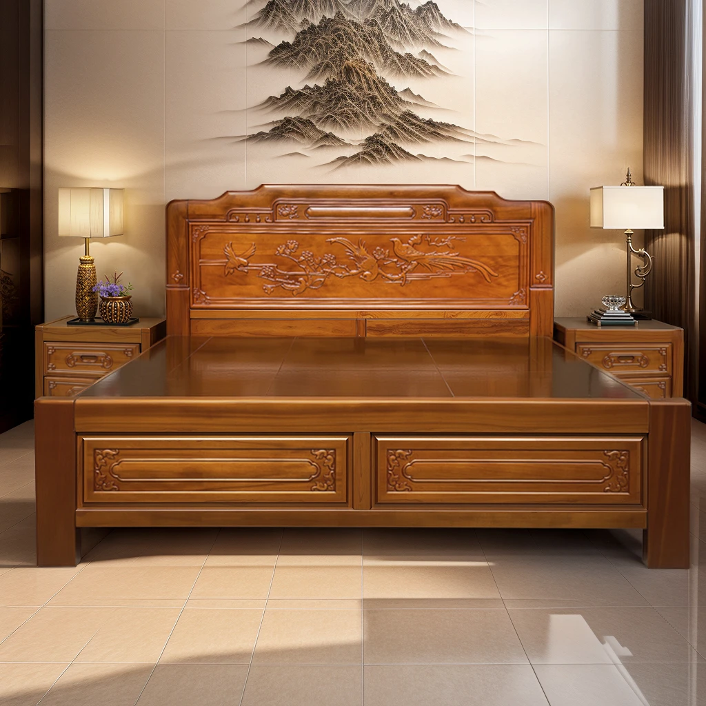 CS古典实木床新中式雕花主卧室双人大床仿古1.8米全榫卯9011#