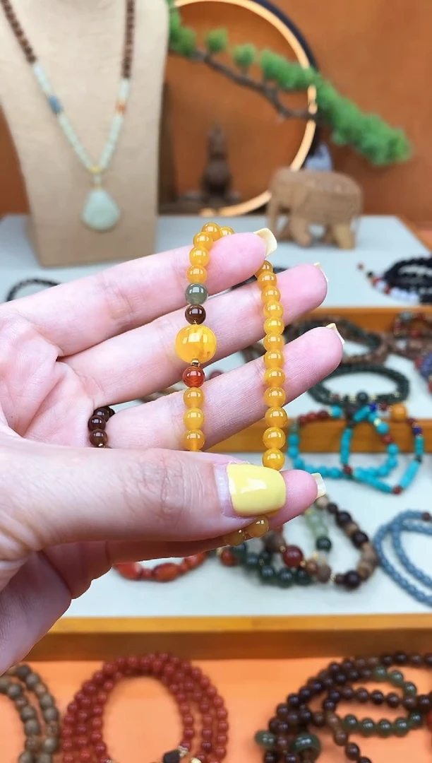 未镶嵌蜜蜡手链单圈蜜蜡和田南红手串