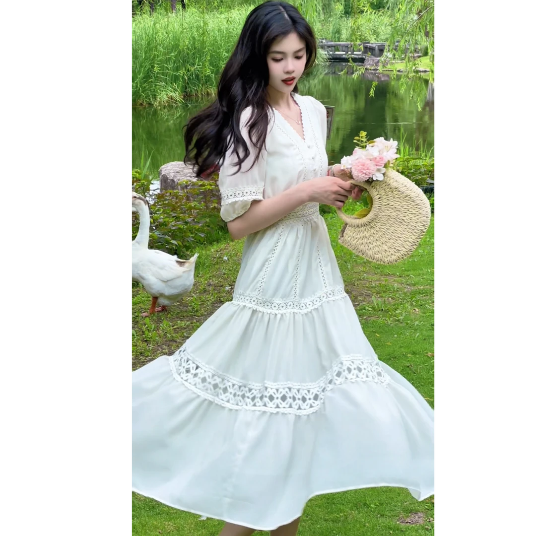 莉莉【朱砂痣】高级感气质收腰显瘦气质温柔风连衣裙红色短袖(芒妮）