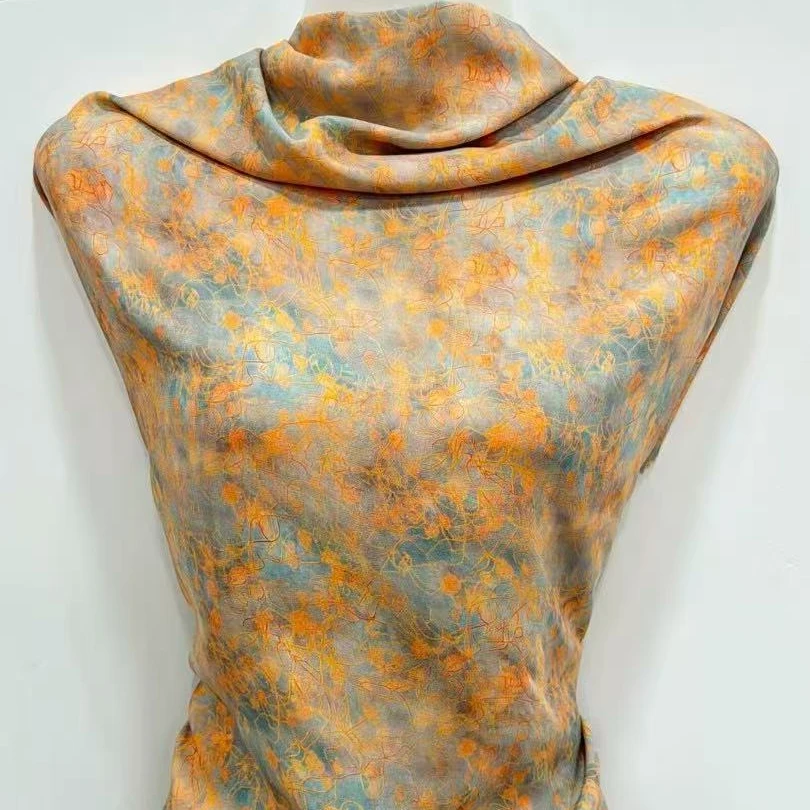 【小石】60支数码精品木棉布料蓝橙小花（不支持7天无理由退换）