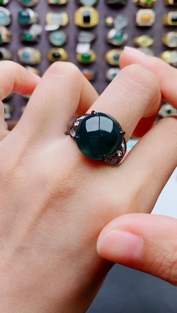 银S925镶嵌戒指翡翠天然翡翠A货 男戒