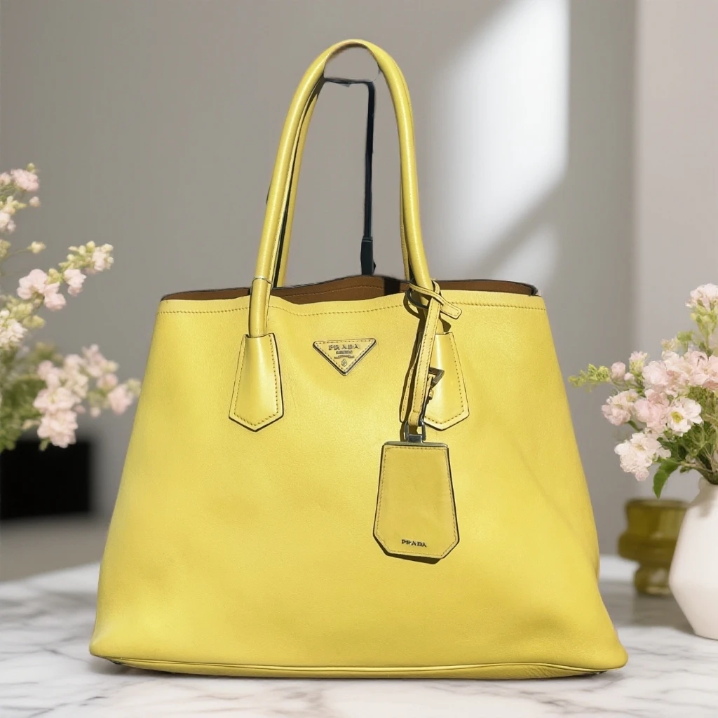 95新 Prada/普拉达 黄色手提托特包 1704 8600