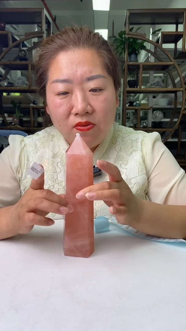 水晶珠宝半成品未镶嵌粉水晶柱子D200