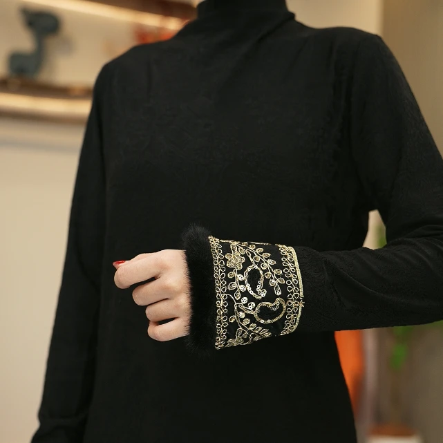 618冬季厚款新中式国风复古提花长袖打底衫修身显瘦内搭