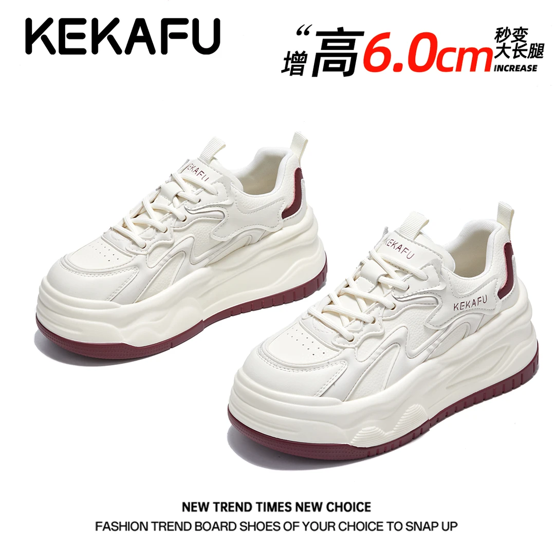 珂卡芙青春活力学院风休闲鞋女2026春季新款显脚小舒适增高小白鞋
