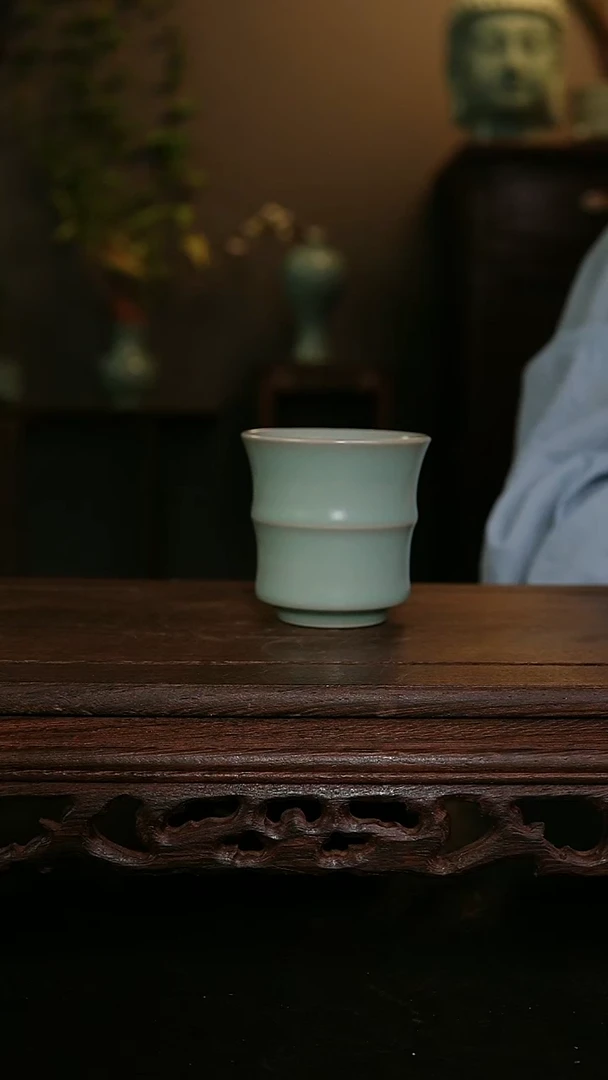 摆件仿古手工军绿竹节杯