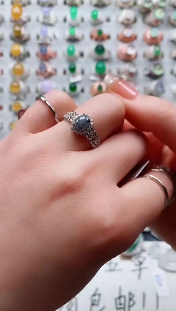 【闪购商品】翡翠戒指银S925镶嵌天然翡翠女戒