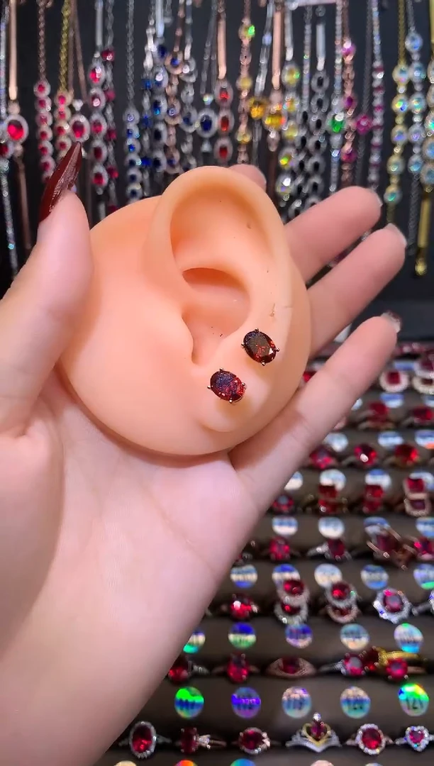 【闪购商品】石榴石（芬达石）耳饰银S925镶嵌玫瑰金