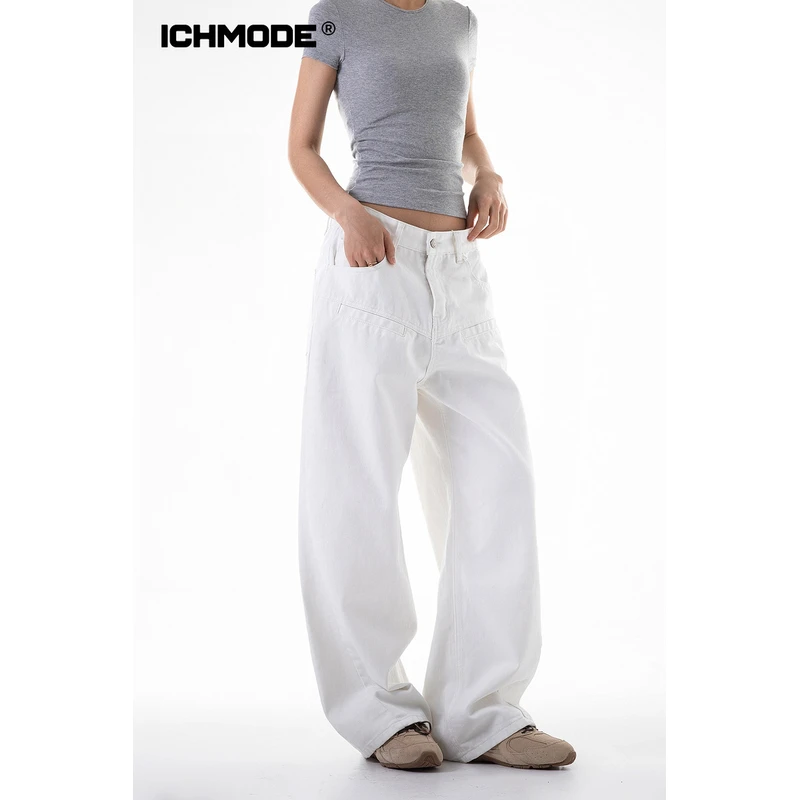 ICH MODE 美式复古白色休闲裤2025年春季新款直筒运动裤阔腿裤女
