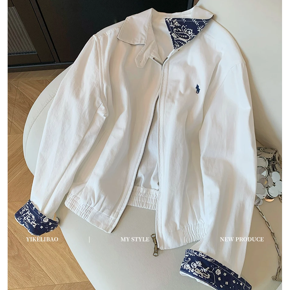 白色老钱风刺绣拼接翻领外套女秋新款设计感复古休闲百搭夹克上衣