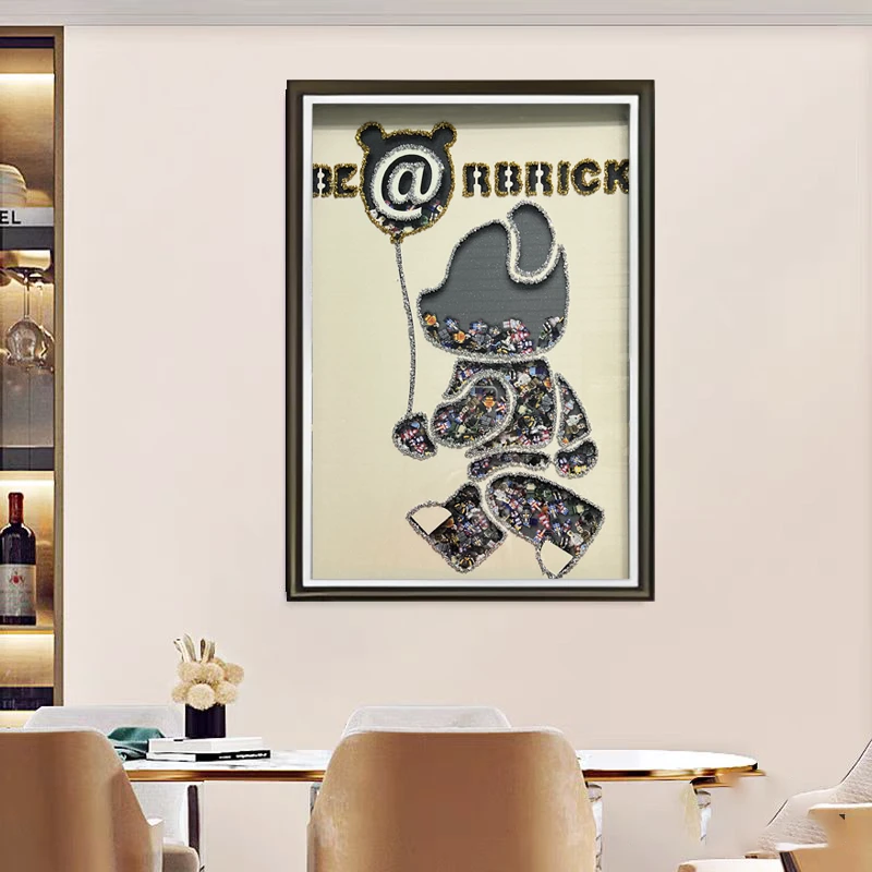 [喜宅家艺]Q157暴力熊时尚餐厅客厅轻奢画钢化玻璃装裱实物装饰画