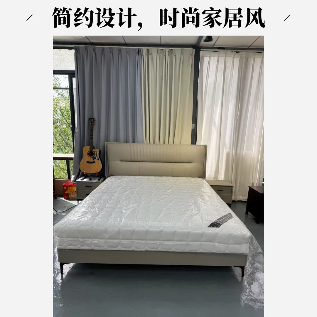 头层牛皮床主卧大小户型家具双人床1米8床1.8米x2米主卧大床