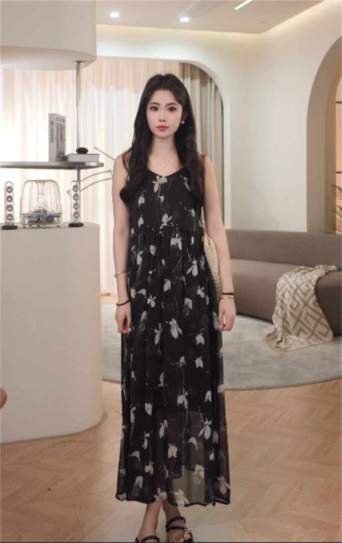 【大只定制】 末夏蝶音  设计师款时尚显瘦蝴蝶印花连衣裙5XLUU9856