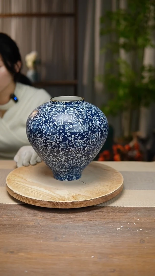 【闪购商品】陶瓷  花器青花瓷芙蓉花月亮罐