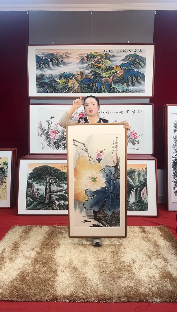 国画手绘荷花122*62尺寸