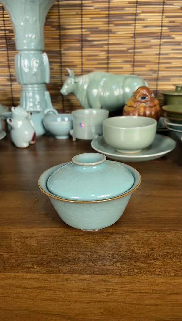 其他瓷左*铁胎仿古釉元宝两才盖碗