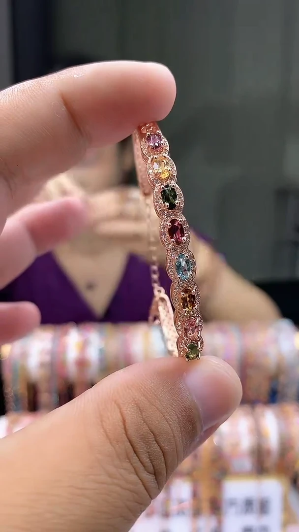 手镯银S925镶嵌碧玺4535434534535434