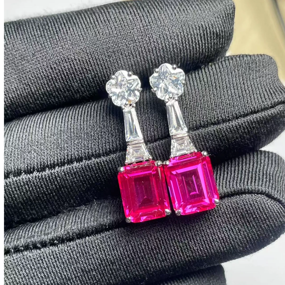 培育蓝宝石培育明亮灵动热粉色蓝宝石耳坠8.2CT