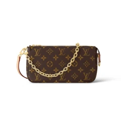 未使用 LouisVuitton/路易威登 芯片款老花牛皮麻将包链条单肩包